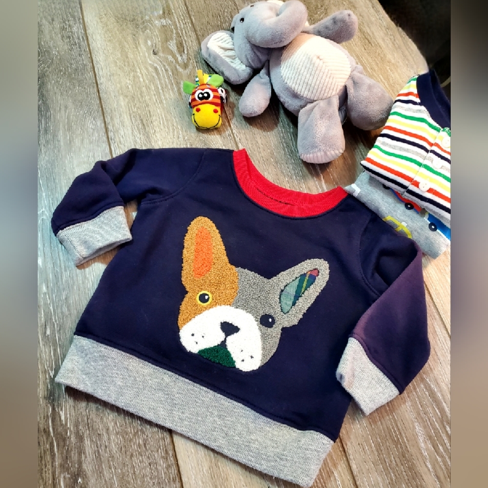 Baby Gap navy/multi  dog embroidered sweatshirt Size 6-12 months